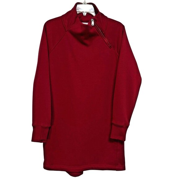 Athleta Cozy Karma Mock Neck Sweatshirt Dress Size Medium Red Soft Lining Pocket - Picture 1 of 6